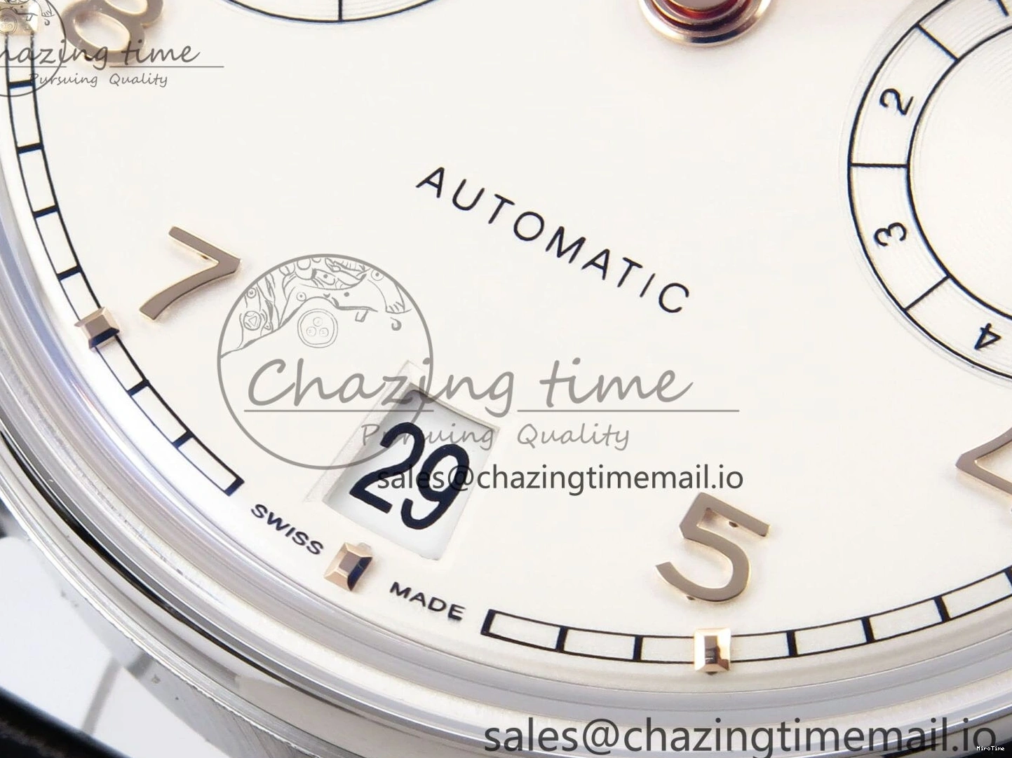 MIROTIME 0302 OnTrend Portugieser Automatic 42mm SS APSF 1:1 Best Edition White RG Dial on Black Leather Strap A 7010